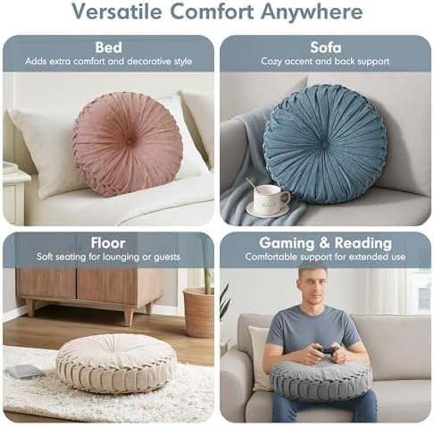 Intelligent Design Loretta Floor Pillow, Large Cushions Sitting for Adults, Floor Pillow for Meditation or Yoga, Lustrous Chenille Button Tufted, Pleated Design for Bench/Chair, 22"x22"x6", Aqua