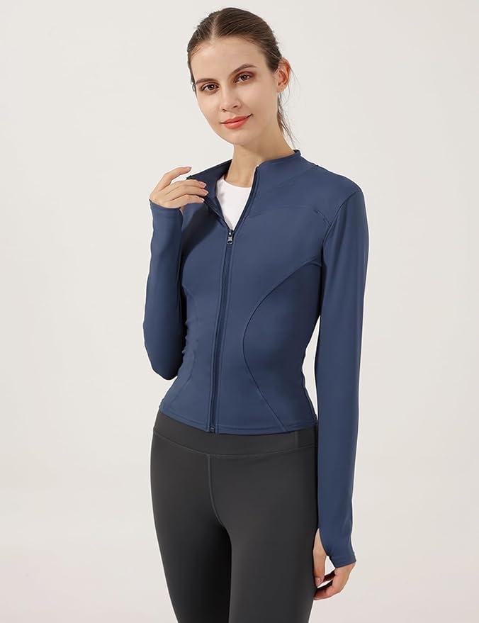 Locachy Women's Lightweight Stretchy Workout Full Zip Running Track Jacket with Thumb Holes