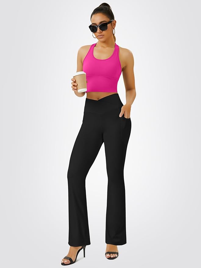 FOHOFO Yoga Pants Women, Flare Leggings for Women with Pockets Crossover High Waisted Bootcut Yoga Pants