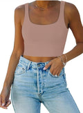 REORIA Women’s Sexy Square Neck Double Lined Seamless Sleeveless Cropped Tank Yoga Crop Basic Tops