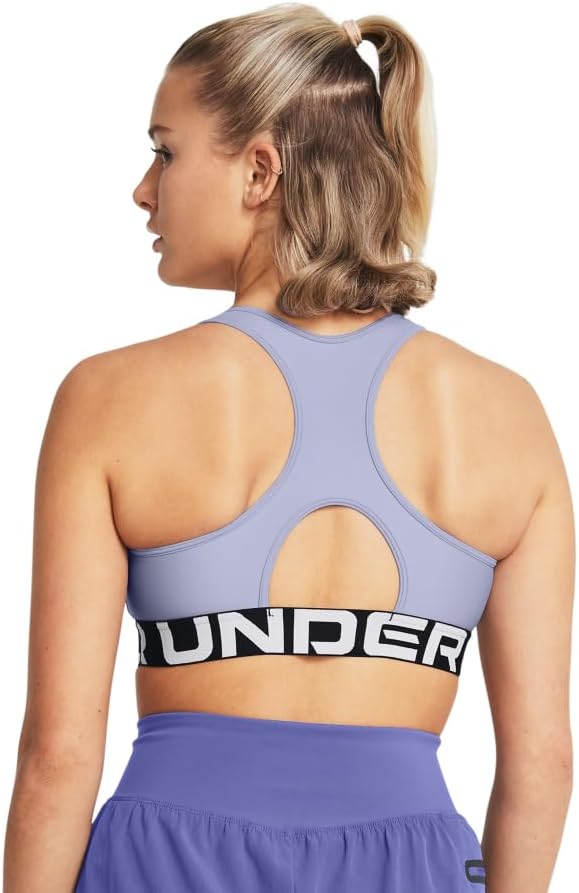 Under Armour Womens HeatGear Authentics Mid Impact Branded Sports Bra