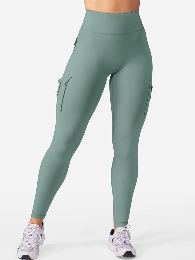 YEOREO CoreFlex Workout Cargo Leggings with Pockets for Women Hidden Scrunch Butt Lifting Leggings Gym Yoga Pants