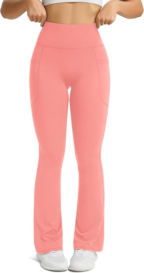 Womens Flared Yoga Pants with Pockets, High Waisted Flare Leggings Bell Bottom Bootcut Yoga Dress Pants