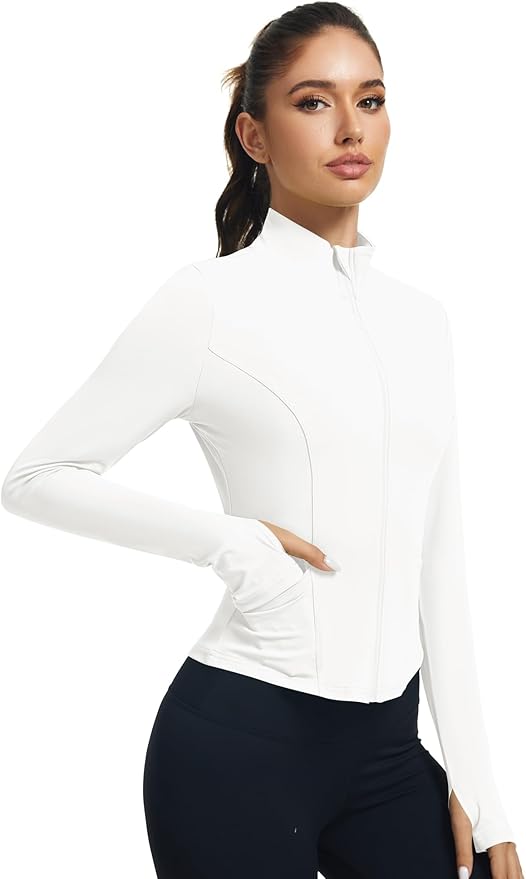LOMON Women's Athletic Jackets Cropped Long Sleeve Workout Tops Yoga Zip Up Jackets Gym Tops Golf Shirts