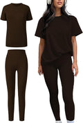 ZFLM casual sportswear 3-piece set high waist tight pants yoga pants short sleeved round neck yoga set