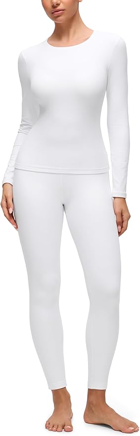 CRZ YOGA Softembrace Fleece Lined Thermal Underwear Set for Women - Soft Casual Base Layer Long Johns Warm Pajamas Top Bottom