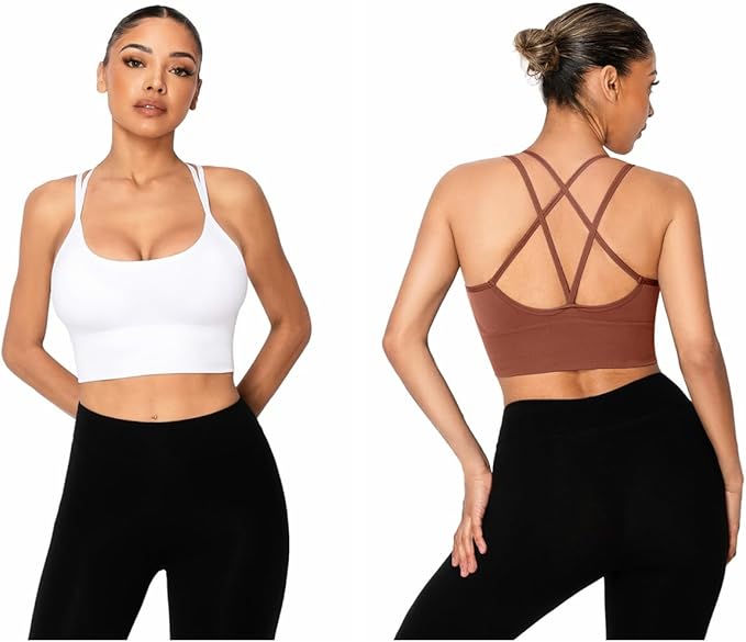 Sykooria 3 Pack Strappy Sports Bra for Women Sexy Crisscross for Yoga Running Athletic Gym Workout Fitness Tank Tops