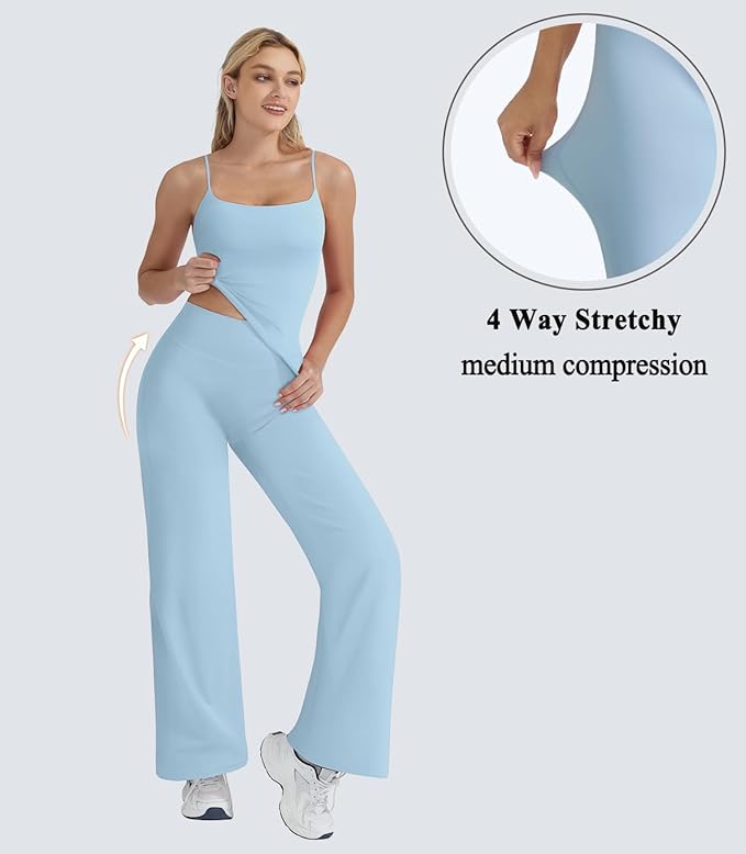 OMKAGI Workout Sets for Women Padded Tank Tops Matching Straight Leg Yoga Outfits