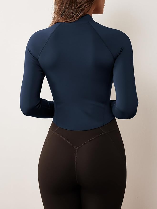 GYM RAINBOW Women's Zip Up Workout Jacket Lightweight Slim Fit Athletic Jacket Cropped Running Gym Tops with Thumb Holes