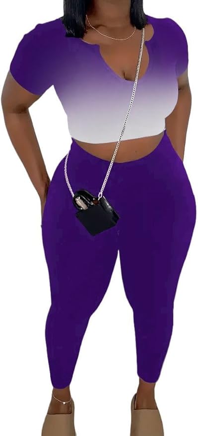 Nimsruc 2 Piece Sets For Women Sexy Casual Workout Crop Short Sleeve Long pants Leggings Sets Summer Active Wear