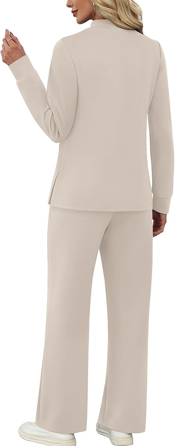 WIHOLL Two Piece Sets for Women Spring Travel Vacation Outfits 2026 Long Sleeve Lounge Sets Side Slit Wide Leg Pants S-3XL