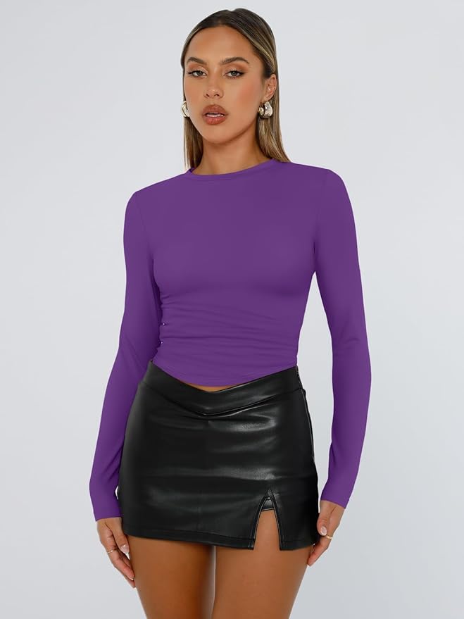 Trendy Queen Womens Long Sleeve T Shirts Fall Fashion 2026 Basic Crop Tops Going Out Outfits Y2k Clothes