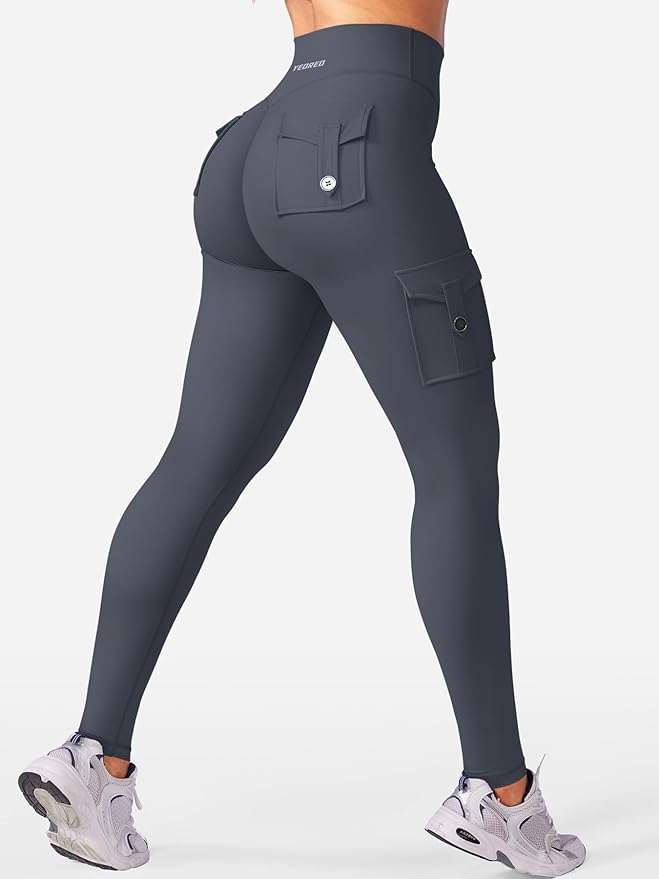 YEOREO CoreFlex Workout Cargo Leggings with Pockets for Women Hidden Scrunch Butt Lifting Leggings Gym Yoga Pants