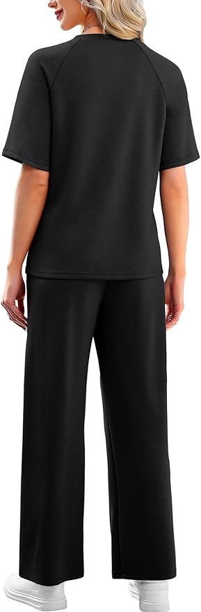 WIHOLL 2 Piece Sets for Women Resort Wear Travel Vacation Outfits Summer Short Sleeve Lounge Sets