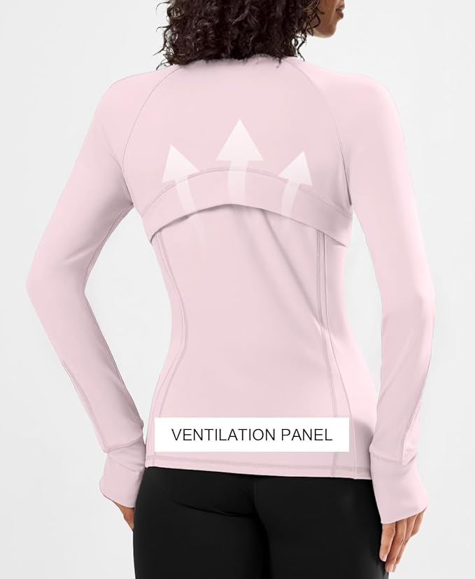 Waitfairy Zip Up Jackets for Women Yoga Gym Top Running Workout Jackets for Woman Track Jacket Women with Thumb Holes