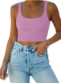 REORIA Women’s Sexy Square Neck Double Lined Seamless Sleeveless Cropped Tank Yoga Crop Basic Tops