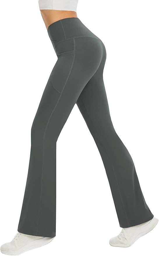 DLOODA Women's Yoga Pants with Pockets No Front Seam Crossover High Waisted Flare Leggings Tummy Control Bootcut Pants