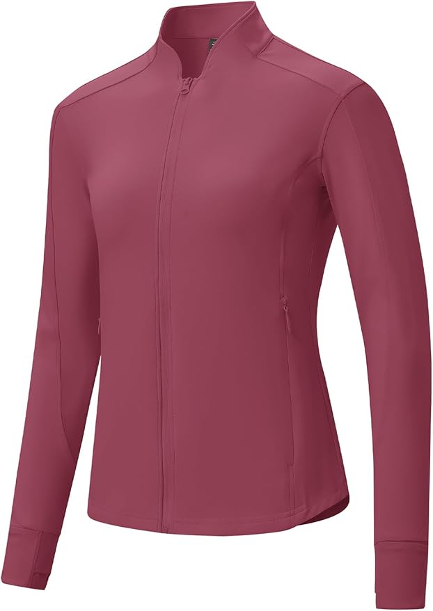 BGOWATU Women's Workout Athletic Jacket Full Zip Running Jackets Gym Yoga Track Tops with Pockets Thumb Hole