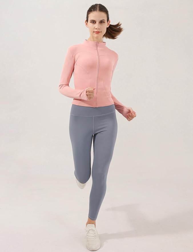 Locachy Women's Lightweight Stretchy Workout Full Zip Running Track Jacket with Thumb Holes