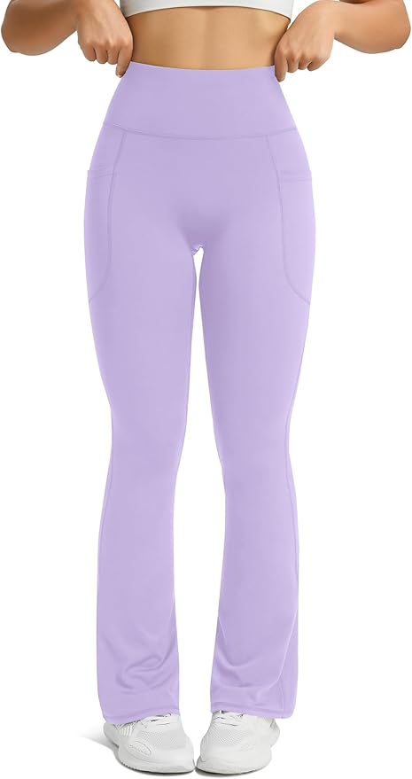 Womens Flared Yoga Pants with Pockets, High Waisted Flare Leggings Bell Bottom Bootcut Yoga Dress Pants