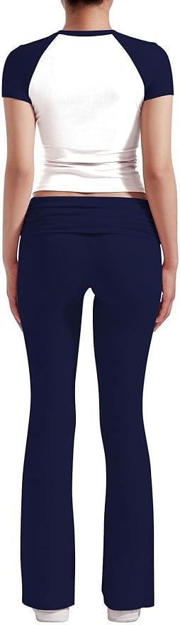 YETOWA Women's 2 Piece Lounge Outfits Slim Short Sleeve Tops Low Rise Flare Leggings Sets Yoga Sweatsuit