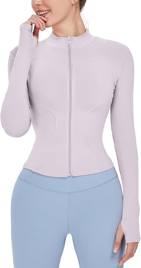 Locachy Women's Lightweight Stretchy Workout Full Zip Running Track Jacket with Thumb Holes