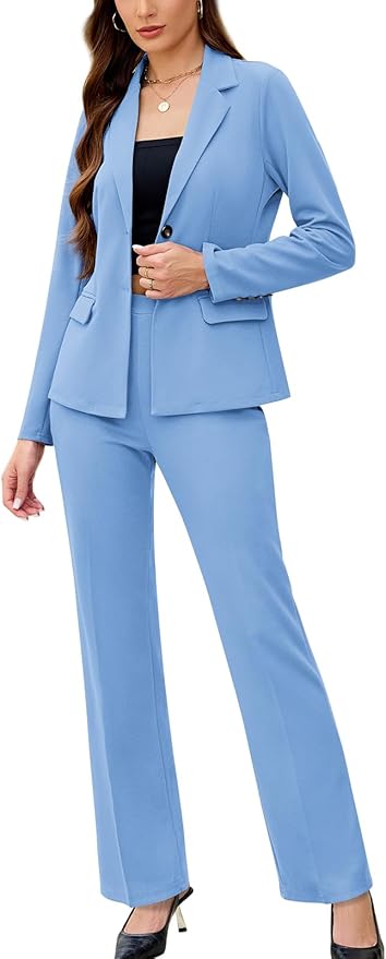 Women's 2 Piece Suits Business Casual Outfits Long Sleeve Solid Blazer with Pants Professional Office Work Sets