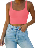 REORIA Women’s Sexy Square Neck Double Lined Seamless Sleeveless Cropped Tank Yoga Crop Basic Tops