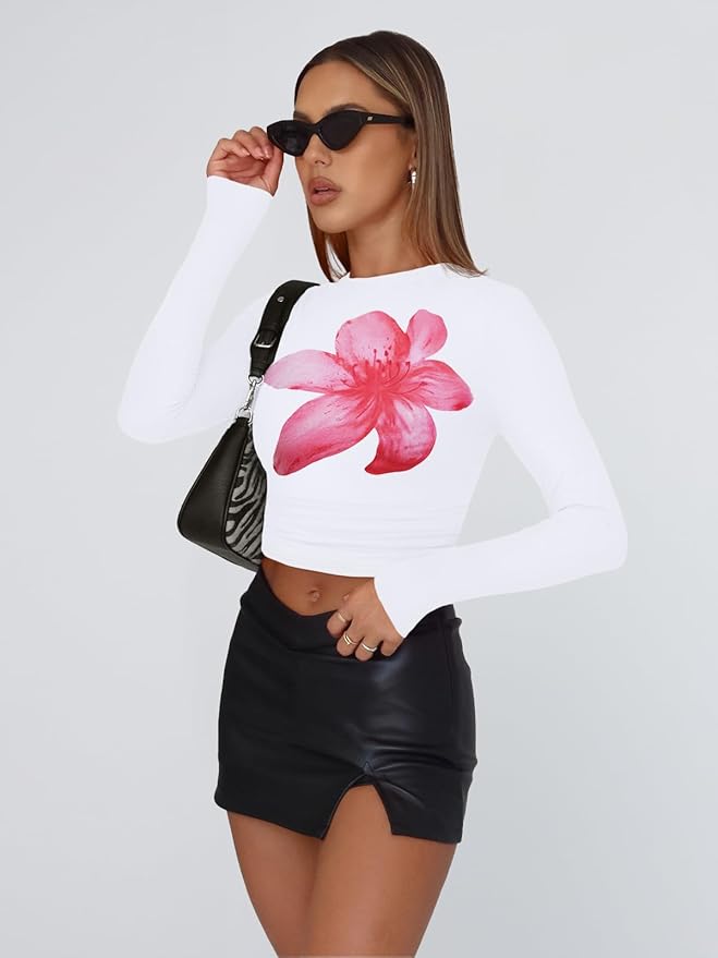 Trendy Queen Womens Long Sleeve T Shirts Fall Fashion 2026 Basic Crop Tops Going Out Outfits Y2k Clothes
