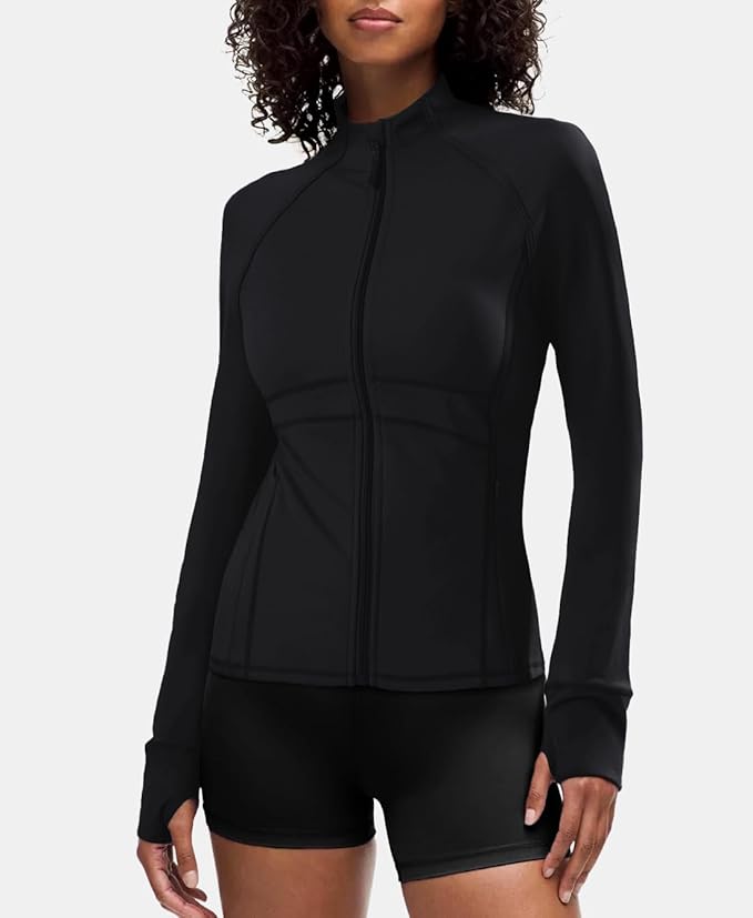 Waitfairy Zip Up Jackets for Women Yoga Gym Top Running Workout Jackets for Woman Track Jacket Women with Thumb Holes