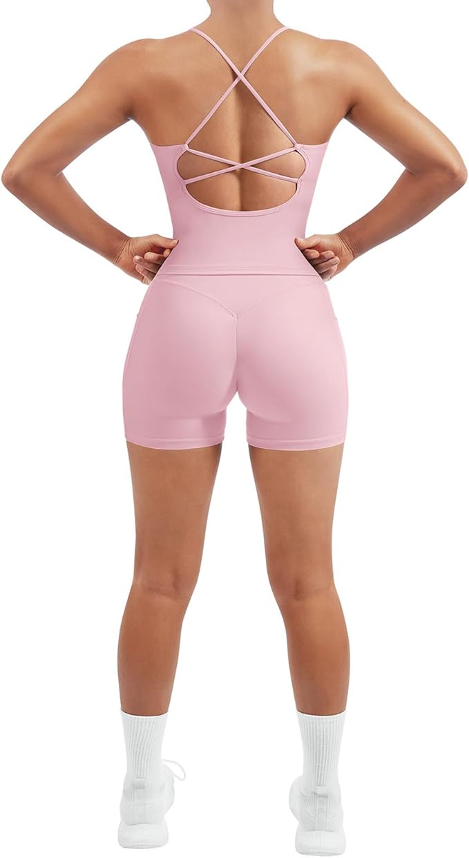 SUUKSESS Women 2 Piece Workout Sets Padded Tank Tops Tummy Control Leggings Gym Outfits