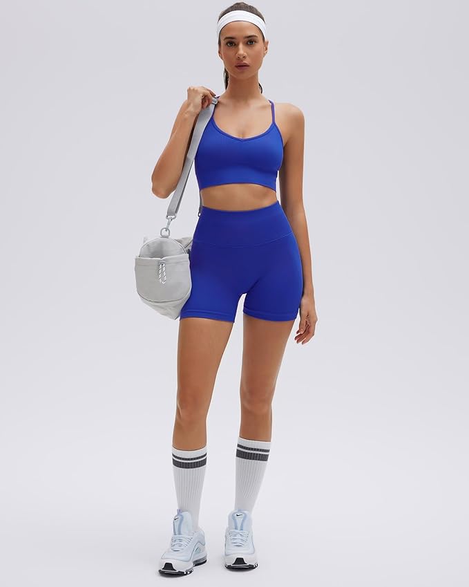 SUUKSESS Women Seamless 2 Piece Workout Sets Criss Cross Sports Bra High Waist Booty Shorts