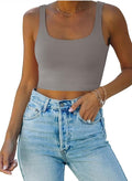 REORIA Women’s Sexy Square Neck Double Lined Seamless Sleeveless Cropped Tank Yoga Crop Basic Tops