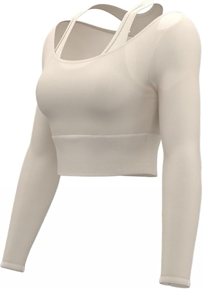 Women's 2 in 1 Yoga Long Sleeve Mesh Gym Athletic Tops Stretch Workout Pilates Shirts with Comfortable Sports Bra