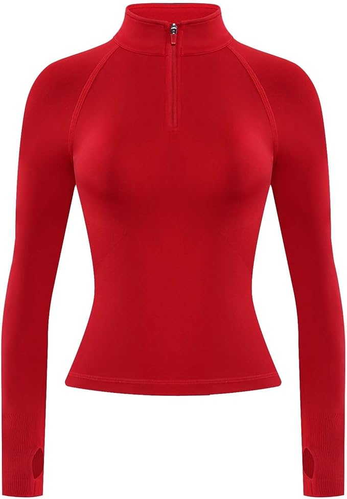 AUROLA Influence Workout Jacket for Women, Half Zip Cropped Slim Fit Long Sleeve Yoga Jackets Athletic Top with Thumb Holes
