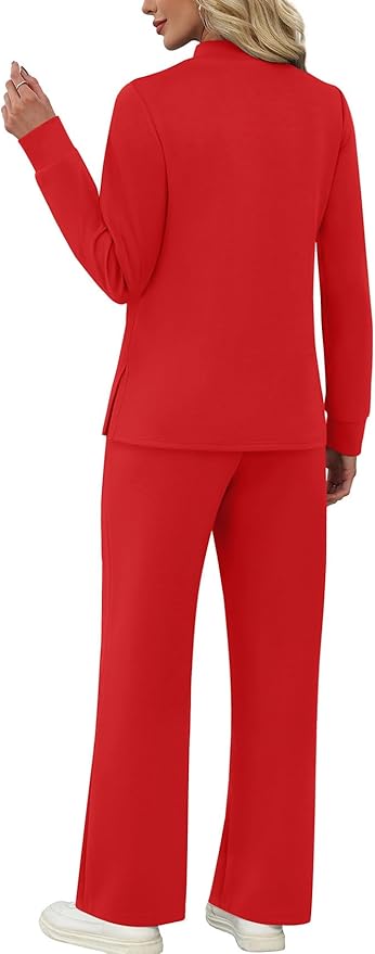 WIHOLL Two Piece Sets for Women Spring Travel Vacation Outfits 2026 Long Sleeve Lounge Sets Side Slit Wide Leg Pants S-3XL