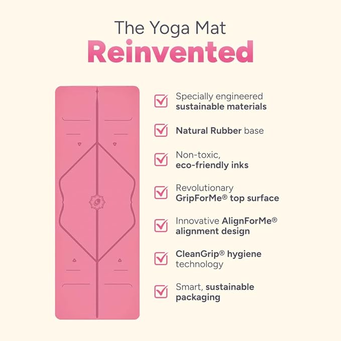 Liforme Original Yoga Mat – Free Yoga Bag Included - Patented Alignment System, Warrior-like Grip, Non-slip, Eco-friendly, sweat-resistant, long, wide, 4.2mm thick mat for comfort