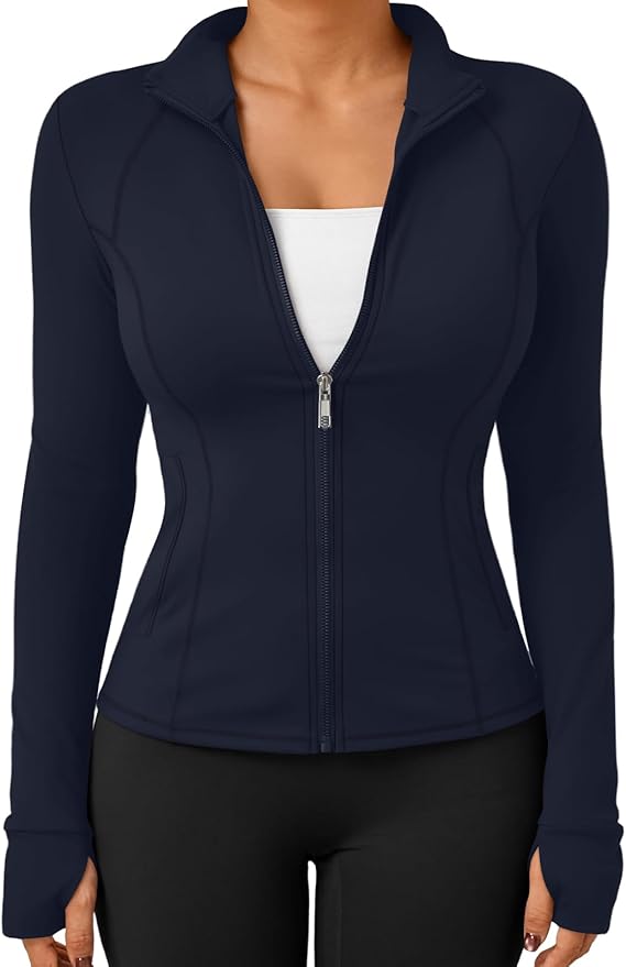 Trendy Queen Womens Lightweight Zip Up Jackets 2026 Athletic Workout Hoodies Spring Shirt Fitted Gym Clothes with Pocket