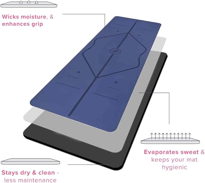 Liforme Original Yoga Mat – Free Yoga Bag Included - Patented Alignment System, Warrior-like Grip, Non-slip, Eco-friendly, sweat-resistant, long, wide, 4.2mm thick mat for comfort