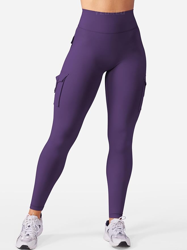 YEOREO CoreFlex Workout Cargo Leggings with Pockets for Women Hidden Scrunch Butt Lifting Leggings Gym Yoga Pants