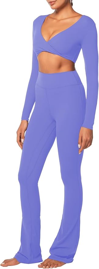 Sunzel Long Sleeve Workout Tops for Women Buttery Soft Deep V Twist Cropped Tops with Compression for Yoga Pilates Gym Outfit