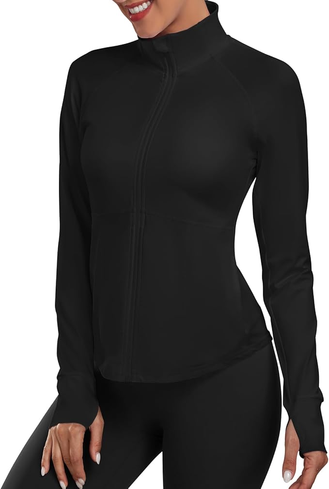 Women's Athletic Jackets Lightweight Sport Workout Jackets Zip Up Running Jackets with Thumb Holes for Gym Yoga