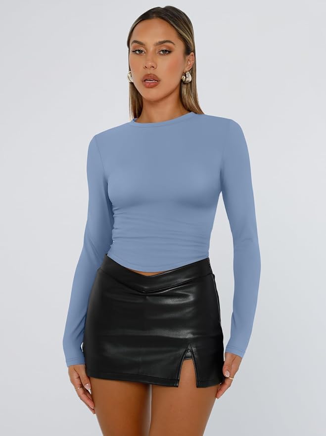 Trendy Queen Womens Long Sleeve T Shirts Fall Fashion 2026 Basic Crop Tops Going Out Outfits Y2k Clothes