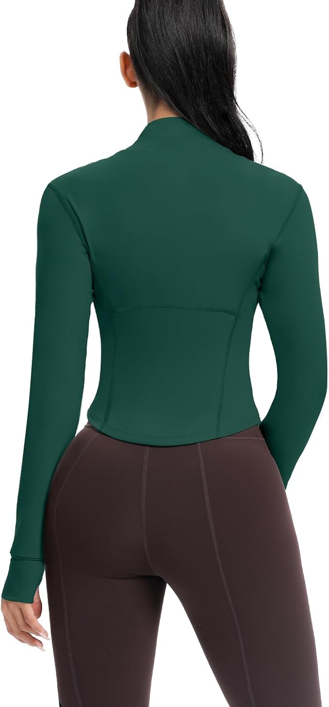 AVGO Women's Cropped Running Workout Jackets Zip Slim Fit Athletic Tops with Thumb Holes