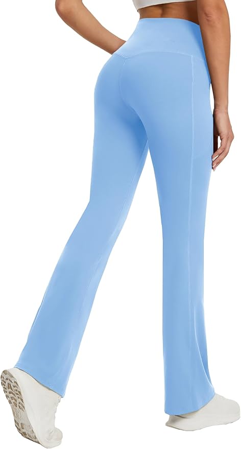 DLOODA Women's Yoga Pants with Pockets No Front Seam Crossover High Waisted Flare Leggings Tummy Control Bootcut Pants