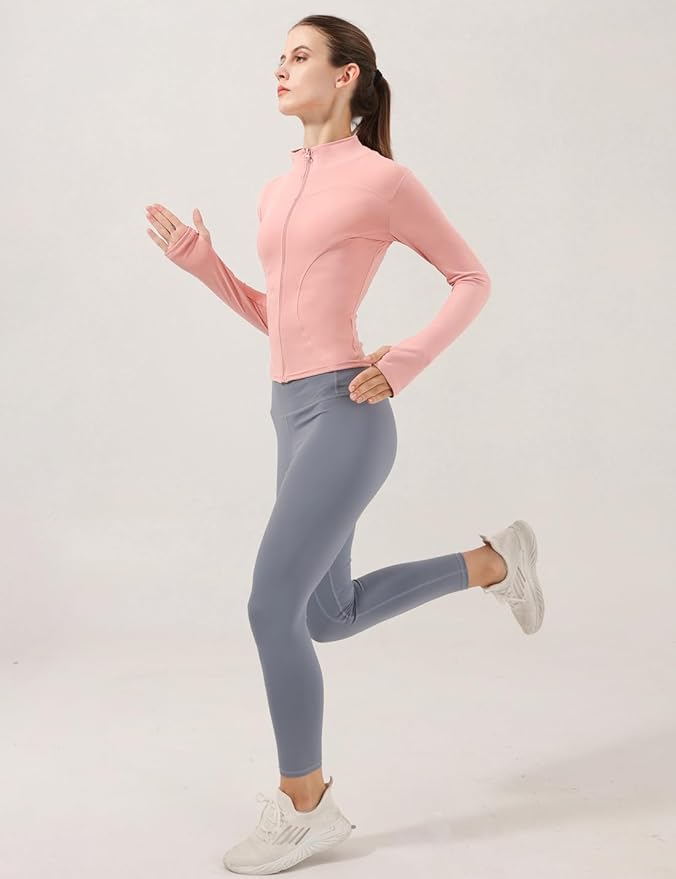 Locachy Women's Lightweight Stretchy Workout Full Zip Running Track Jacket with Thumb Holes