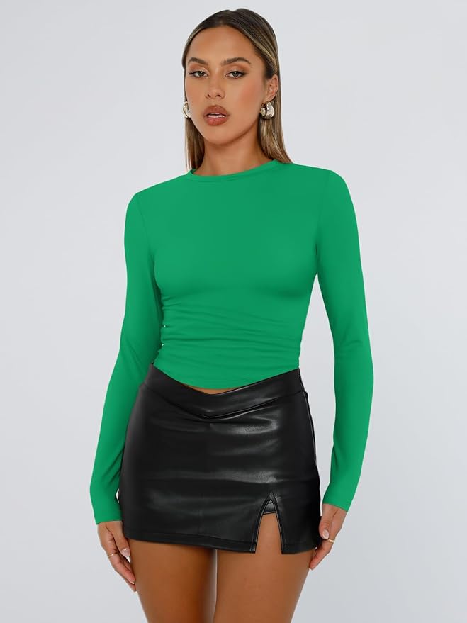 Trendy Queen Womens Long Sleeve T Shirts Fall Fashion 2026 Basic Crop Tops Going Out Outfits Y2k Clothes