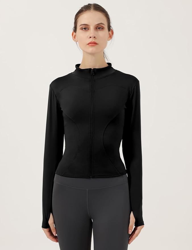 Locachy Women's Lightweight Stretchy Workout Full Zip Running Track Jacket with Thumb Holes