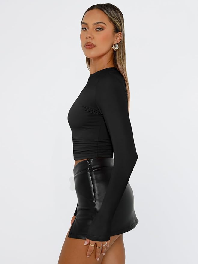 Trendy Queen Womens Long Sleeve T Shirts Fall Fashion 2026 Basic Crop Tops Going Out Outfits Y2k Clothes