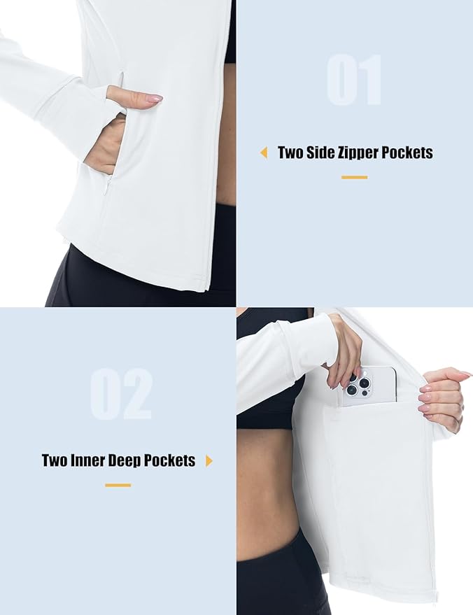 Gopune Women's Workout Athletic Jacket Lightweight Zip Up Yoga Slim Fit Tops with Pockets